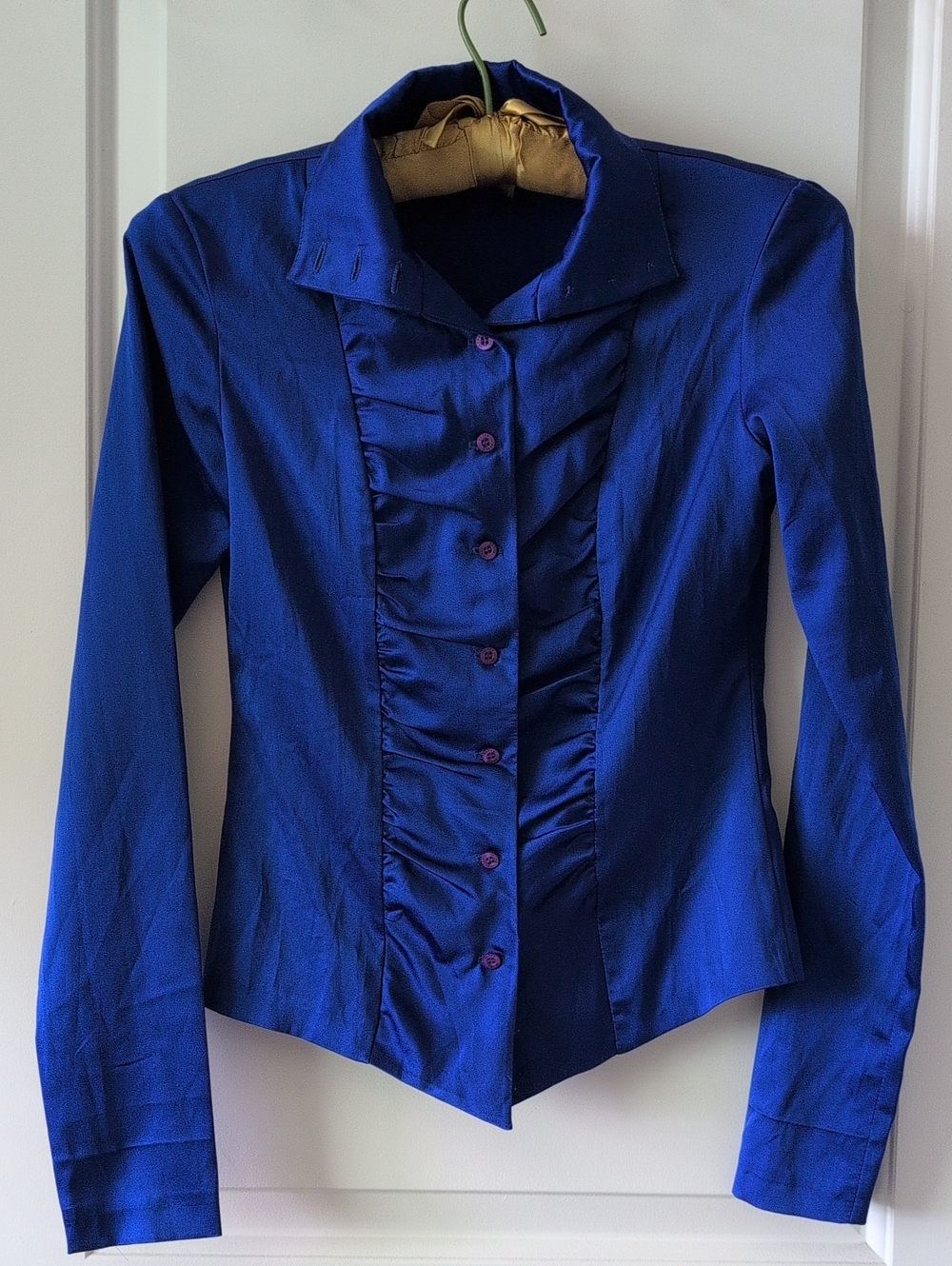 Women's Royal Blue Ruffle-Front Blouse